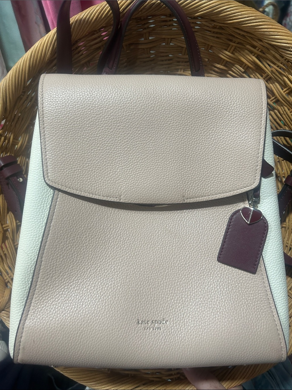 kate spade Two-Tone Pink, White & Burgundy Pebbled Leather Backpack